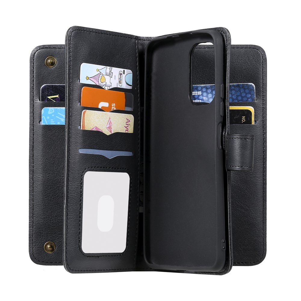 Multi-function 10 Card Slots Wallet Shell for Xiaomi Redmi K40/K40 Pro/Poco F3 Case - Black-11