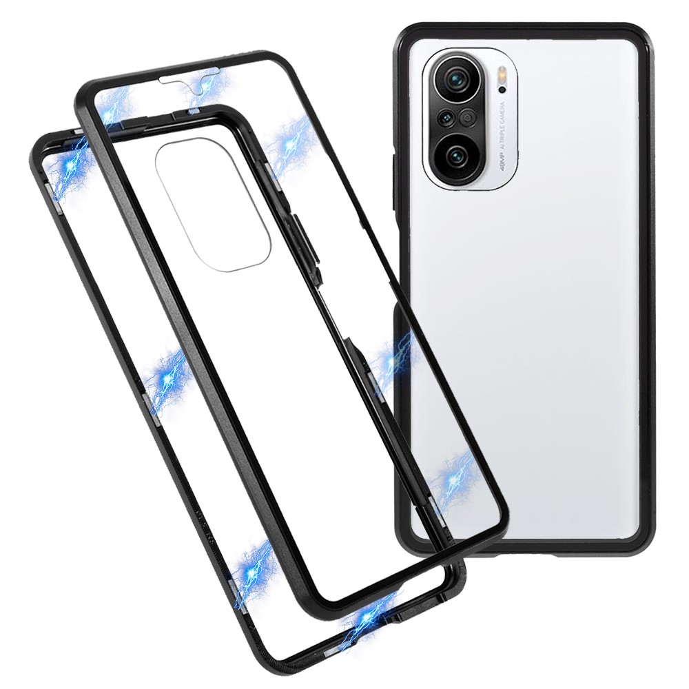 All-round Protection Magnetic Closed Design Metal Frame + Ultra Clear Double-sided Tempered Glass Phone Shell for Xiaomi Redmi K40/K40 Pro/Mi 11i/Poco F3 - Black-1