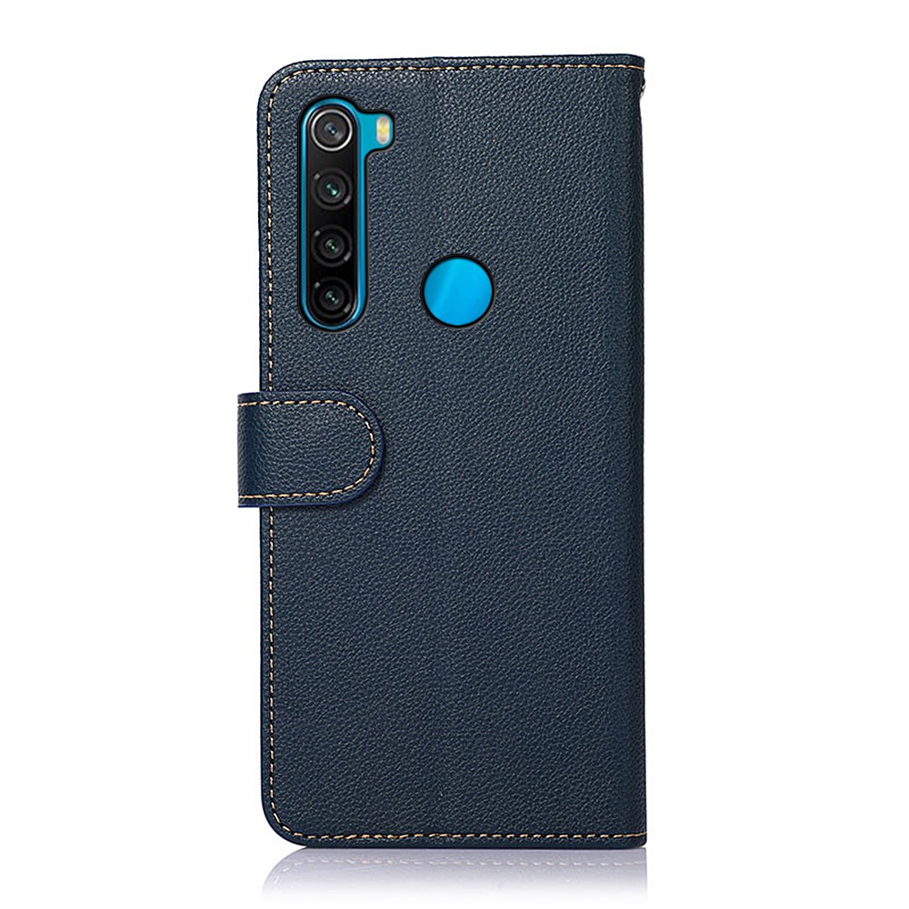 KHAZNEH Litchi Texture Bi-color Splicing Leather Wallet Phone Stand Case with Anti-theft Swiping Design for Xiaomi Redmi Note 8 2021 - Blue-3