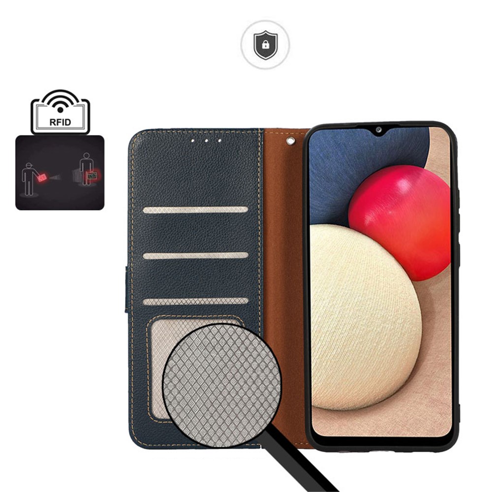 KHAZNEH Litchi Texture Bi-color Splicing Leather Wallet Phone Stand Case with Anti-theft Swiping Design for Xiaomi Redmi Note 8 2021 - Blue-6