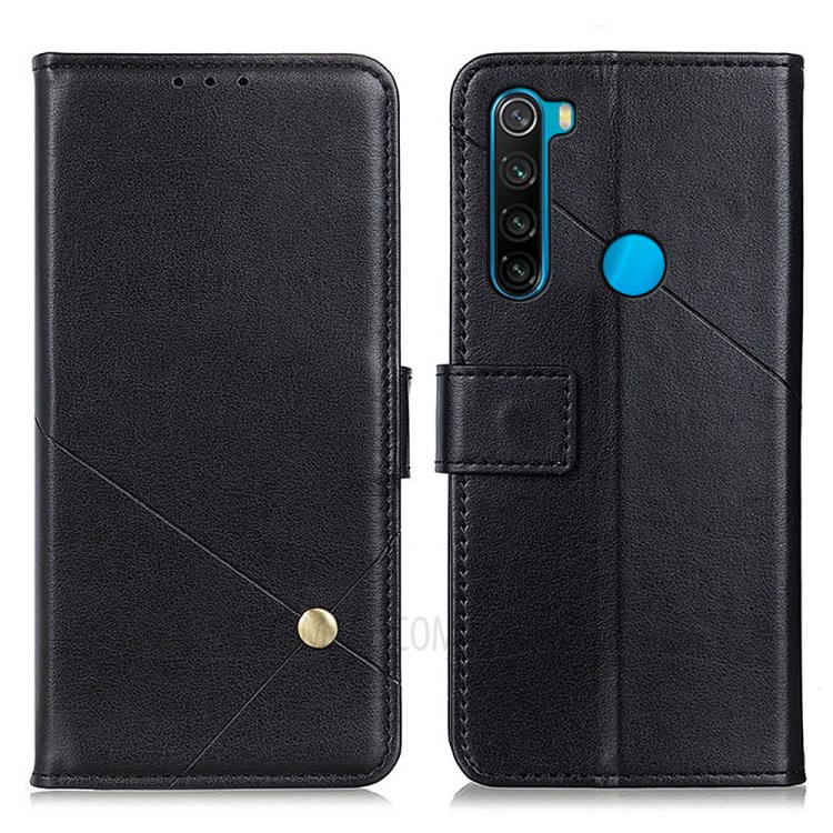 Wallet Stand Magnetic Clasp PU Leather Phone Case for Xiaomi Redmi Note 8 2021 - Black-1
