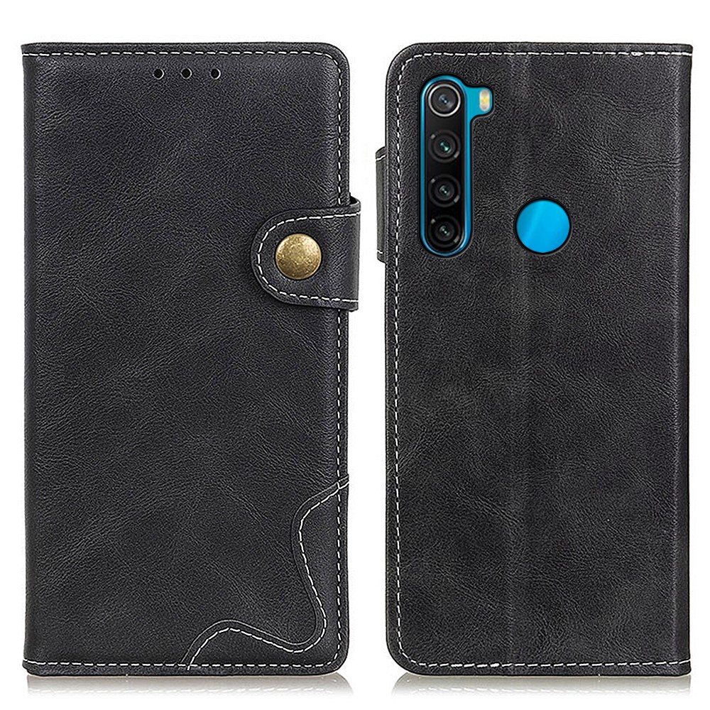 S-shape Textured Wallet Stand Design Leather Phone Case Cover for Xiaomi Redmi Note 8 2021 - Black-1