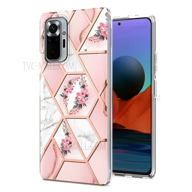 2.0mm IMD IML TPU Back Case Electroplating Marble Blossom Shell for Xiaomi Redmi Note 10 Pro/Note 10 Pro Max - Pink Marble/Flower-1