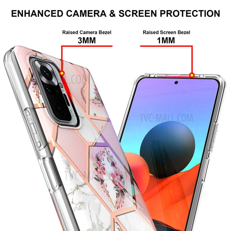 2.0mm IMD IML TPU Back Case Electroplating Marble Blossom Shell for Xiaomi Redmi Note 10 Pro/Note 10 Pro Max - Pink Marble/Flower-3