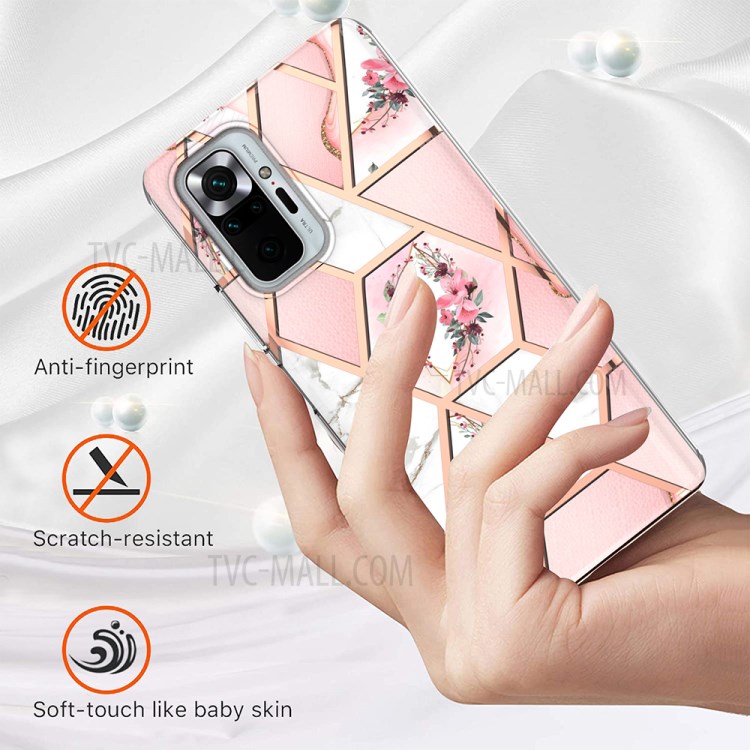 2.0mm IMD IML TPU Back Case Electroplating Marble Blossom Shell for Xiaomi Redmi Note 10 Pro/Note 10 Pro Max - Pink Marble/Flower-4