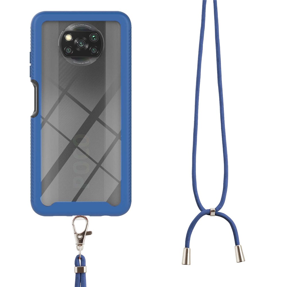 Hybrid Impact Anti-Slip Shockproof Soft TPU Hard PC Bumper Case Cover with Lanyard for Xiaomi Poco X3 NFC / Poco X3 Pro / Poco X3 - Blue-1