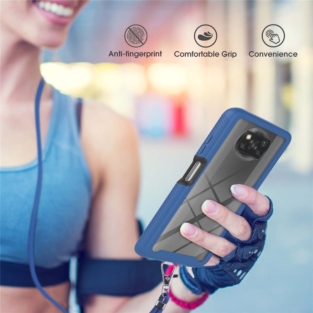 Hybrid Impact Anti-Slip Shockproof Soft TPU Hard PC Bumper Case Cover with Lanyard for Xiaomi Poco X3 NFC / Poco X3 Pro / Poco X3 - Blue-3