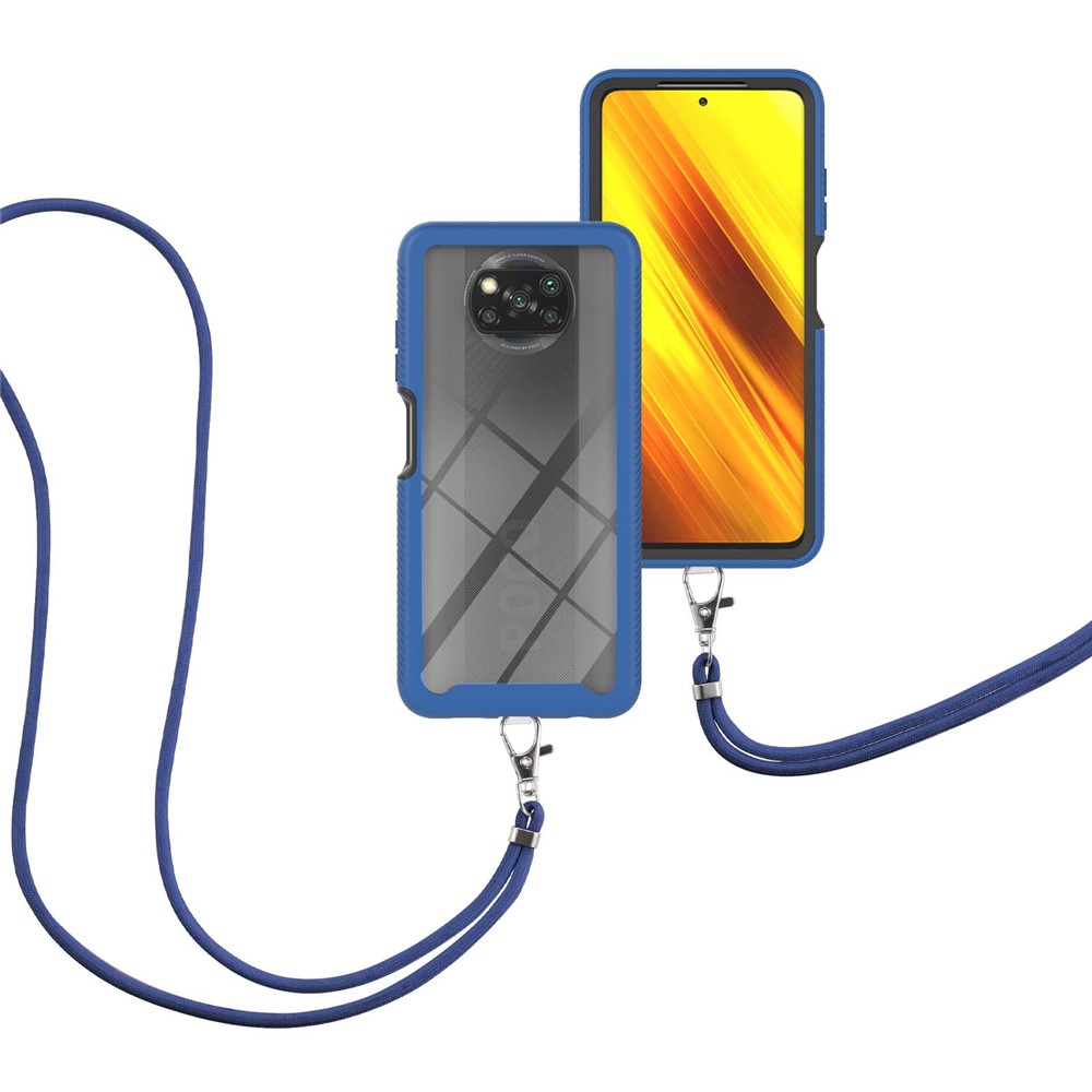 Hybrid Impact Anti-Slip Shockproof Soft TPU Hard PC Bumper Case Cover with Lanyard for Xiaomi Poco X3 NFC / Poco X3 Pro / Poco X3 - Blue-6