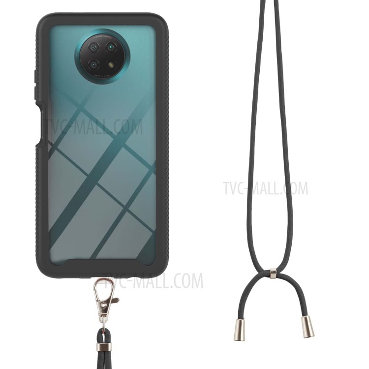 Shockproof Protective Hybrid Hard PC Soft TPU Bumper Phone Cover with Lanyard for Xiaomi Redmi Note 9 5G / Redmi Note 9T 5G - Black-1