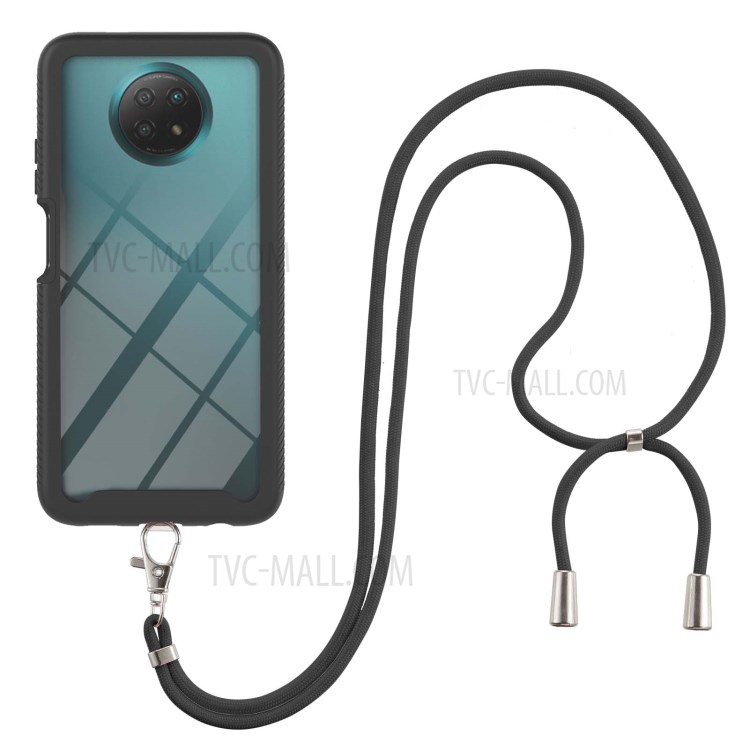 Shockproof Protective Hybrid Hard PC Soft TPU Bumper Phone Cover with Lanyard for Xiaomi Redmi Note 9 5G / Redmi Note 9T 5G - Black-2