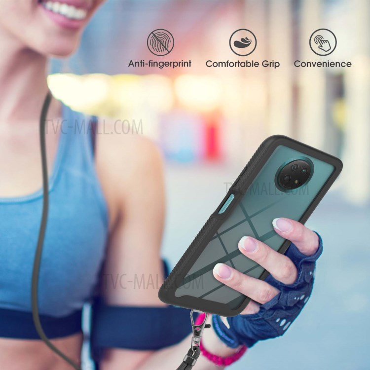 Shockproof Protective Hybrid Hard PC Soft TPU Bumper Phone Cover with Lanyard for Xiaomi Redmi Note 9 5G / Redmi Note 9T 5G - Black-3