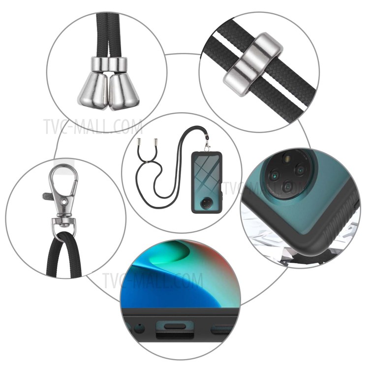 Shockproof Protective Hybrid Hard PC Soft TPU Bumper Phone Cover with Lanyard for Xiaomi Redmi Note 9 5G / Redmi Note 9T 5G - Black-5