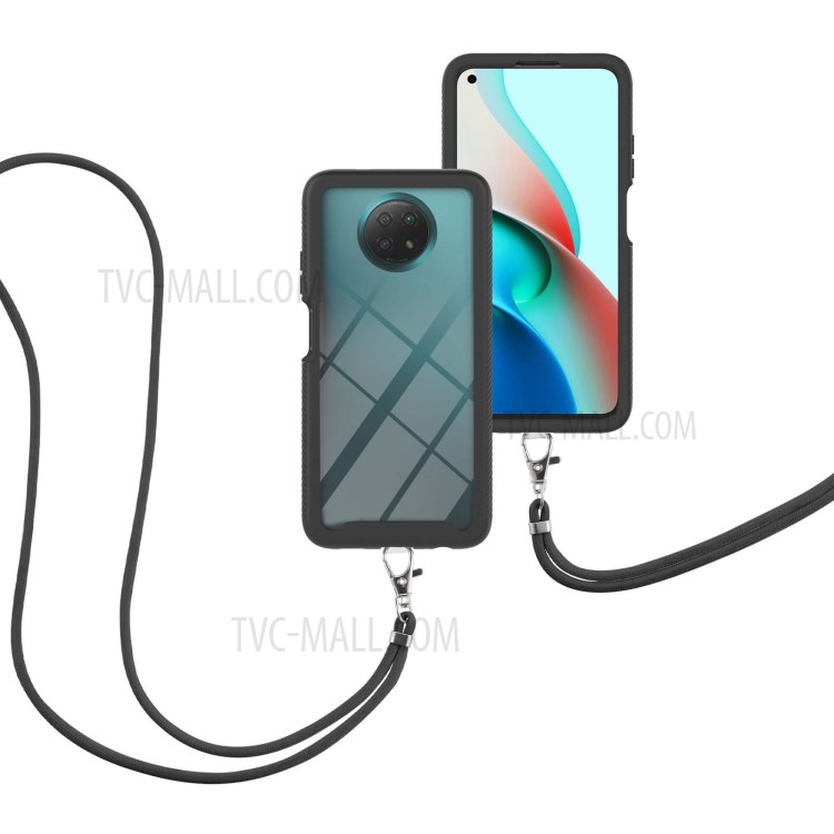 Shockproof Protective Hybrid Hard PC Soft TPU Bumper Phone Cover with Lanyard for Xiaomi Redmi Note 9 5G / Redmi Note 9T 5G - Black-6