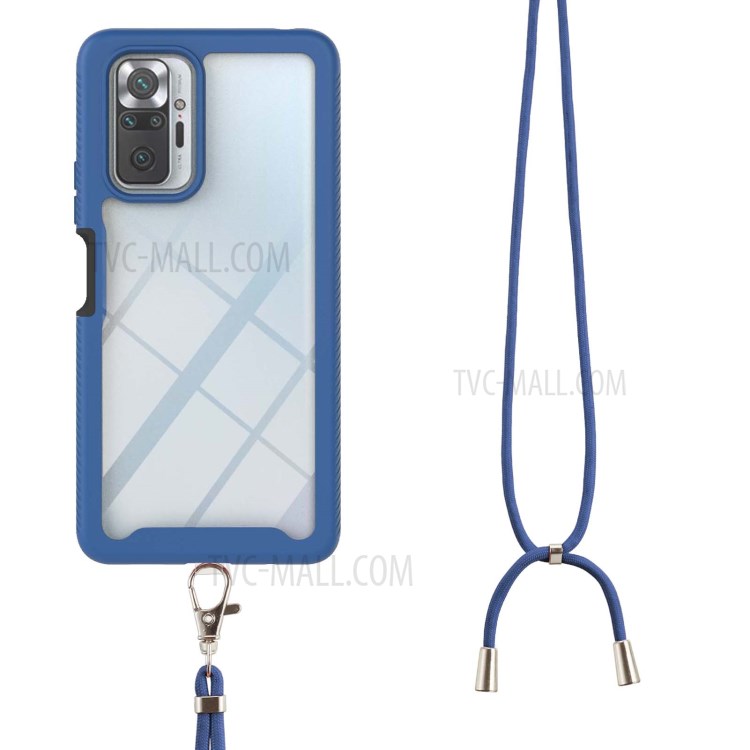 TPU + PC Hybrid Case Phone Shell with Adjustable Shoulder Strap for Xiaomi Redmi Note 10 Pro/Note 10 Pro Max - Blue-1