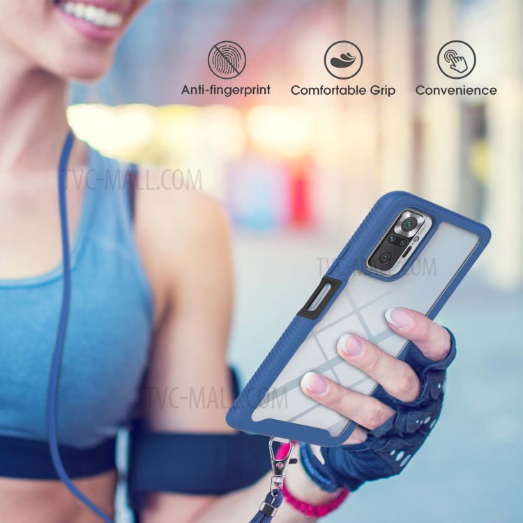 TPU + PC Hybrid Case Phone Shell with Adjustable Shoulder Strap for Xiaomi Redmi Note 10 Pro/Note 10 Pro Max - Blue-3