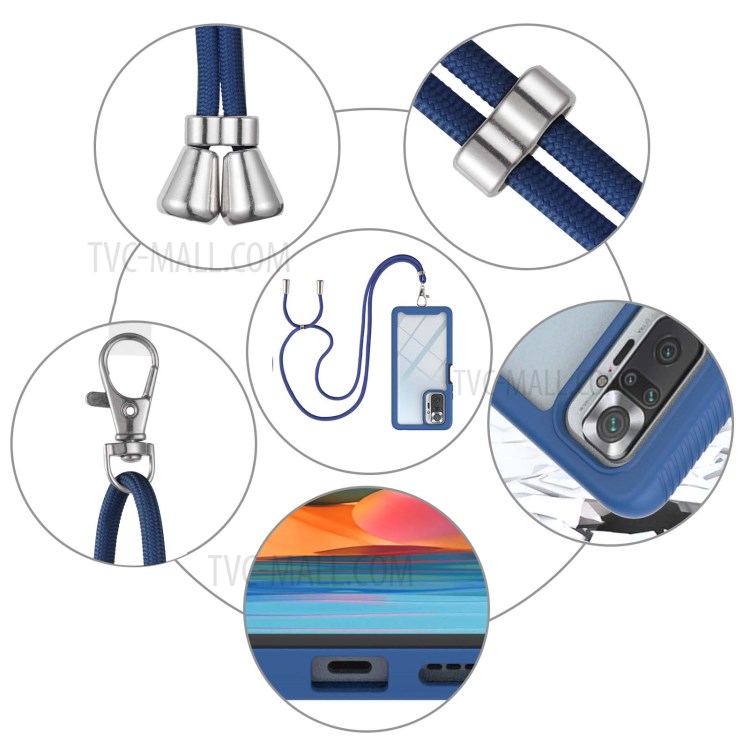 TPU + PC Hybrid Case Phone Shell with Adjustable Shoulder Strap for Xiaomi Redmi Note 10 Pro/Note 10 Pro Max - Blue-5