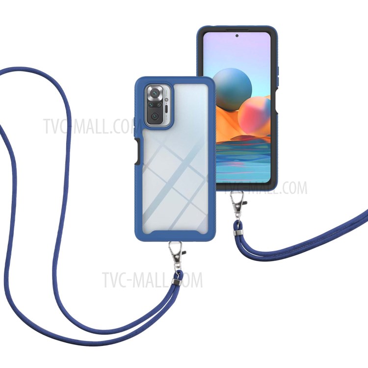 TPU + PC Hybrid Case Phone Shell with Adjustable Shoulder Strap for Xiaomi Redmi Note 10 Pro/Note 10 Pro Max - Blue-6