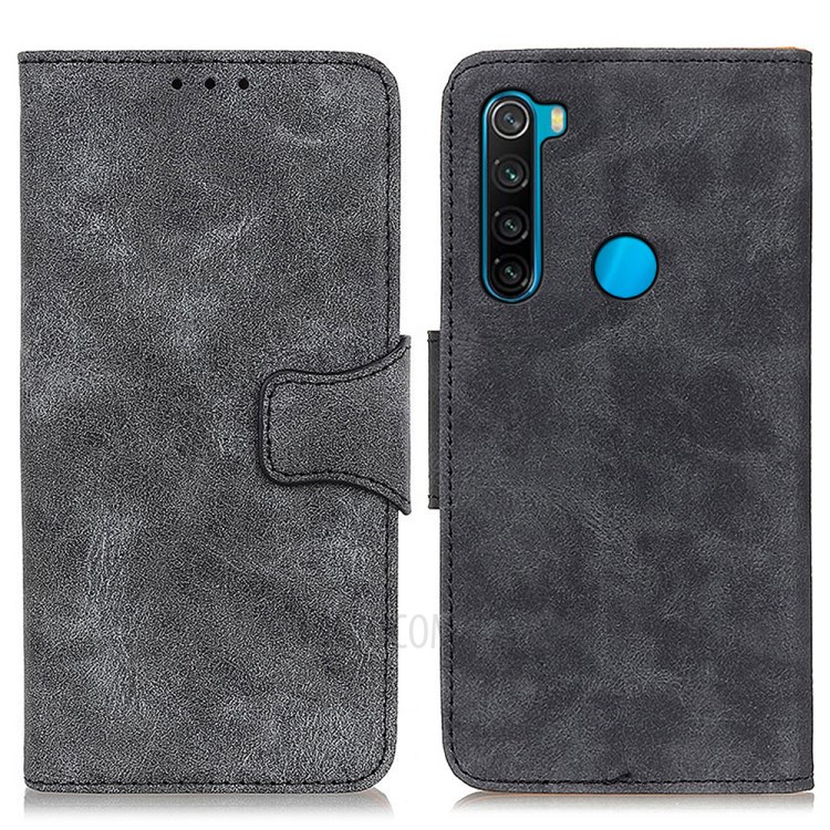 Vintage Style Magnetic Clasp Phone Wallet Stand Split Leather Case Cover for Xiaomi Redmi Note 8 2021 - Grey-1