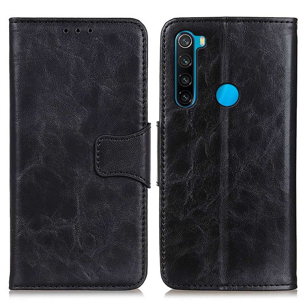Crazy Horse Split Leather Stand Wallet Phone Case Shell with Card Slot for Xiaomi Redmi Note 8 2021 - Black-1