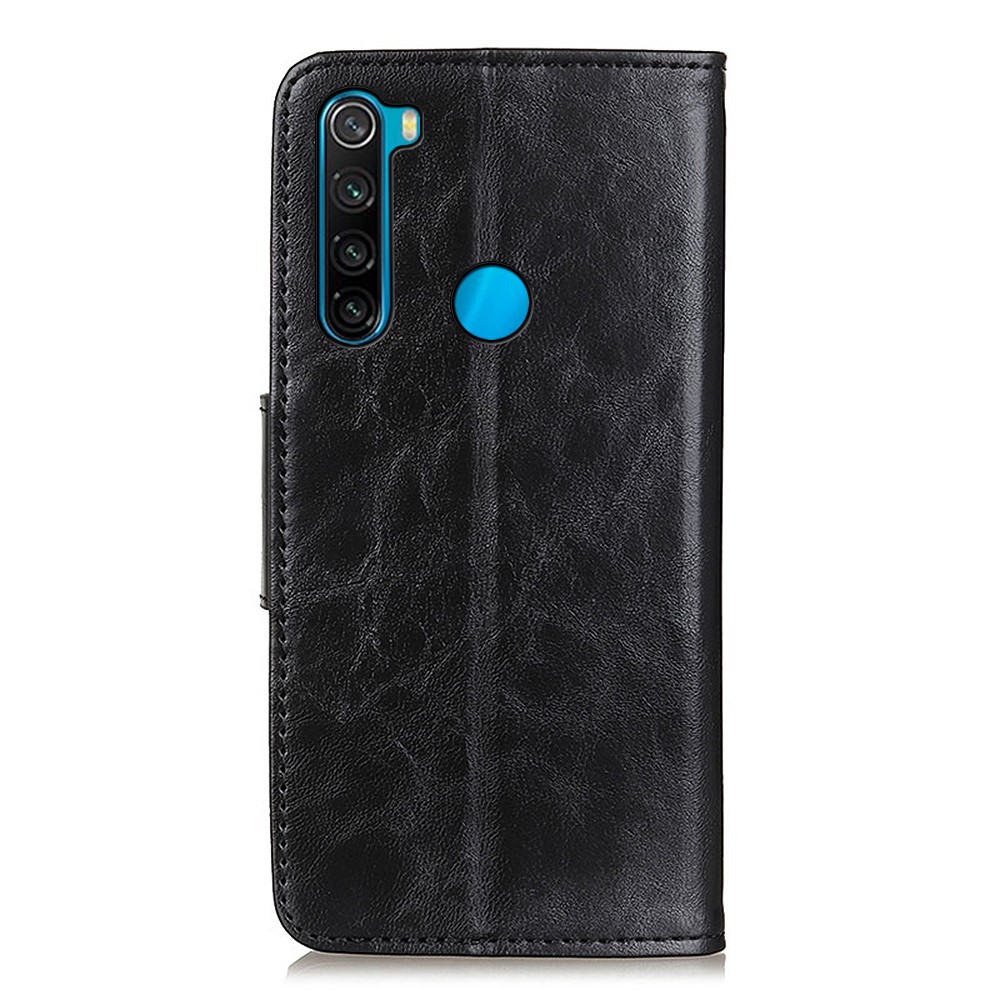 Crazy Horse Split Leather Stand Wallet Phone Case Shell with Card Slot for Xiaomi Redmi Note 8 2021 - Black-3
