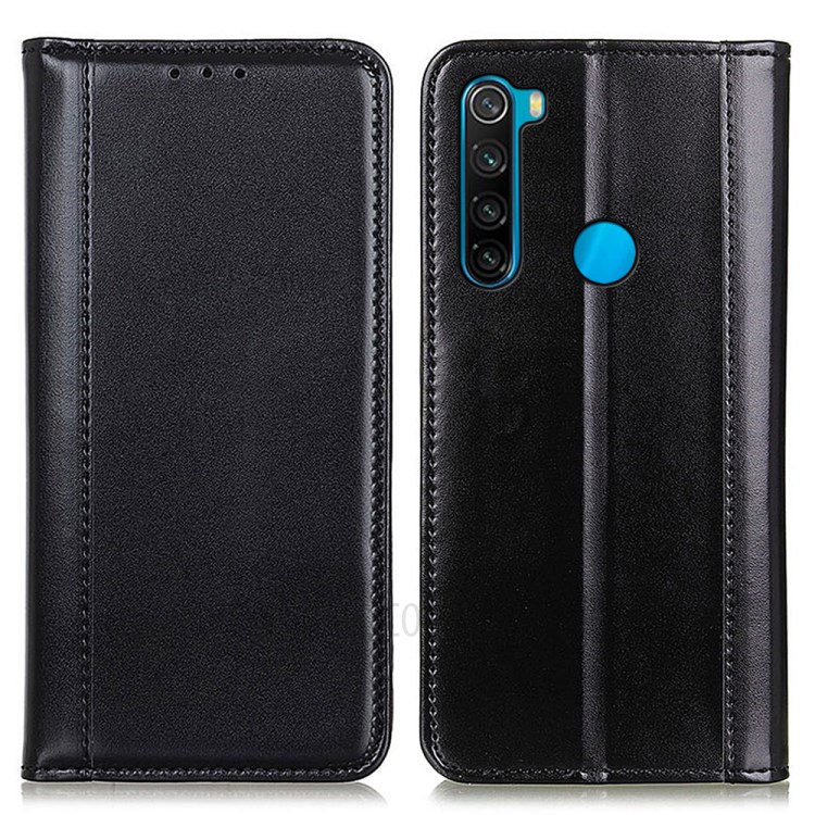 Split Leather Anto-absorbed Folio Flip Wallet Stand Phone Case for Xiaomi Redmi Note 8 2021 - Black-1