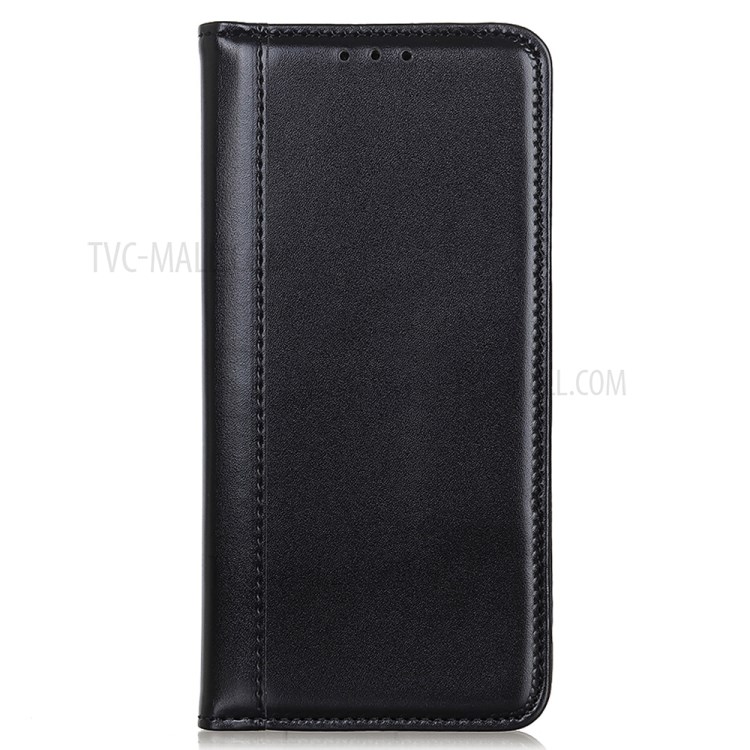 Split Leather Anto-absorbed Folio Flip Wallet Stand Phone Case for Xiaomi Redmi Note 8 2021 - Black-2