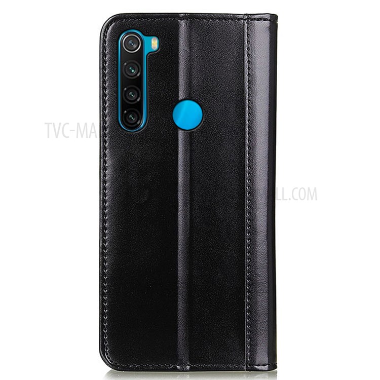 Split Leather Anto-absorbed Folio Flip Wallet Stand Phone Case for Xiaomi Redmi Note 8 2021 - Black-3