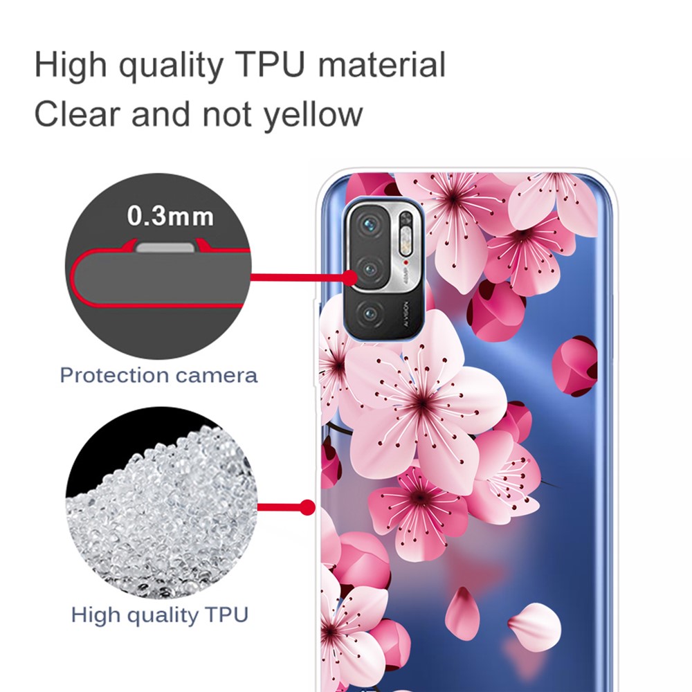 Full Coverage Shockproof Anti-Scratch Soft TPU Phone Cover with Pattern Printing Design for Xiaomi Poco M3 Pro 5G / 4G / Redmi Note 10 5G - Peach Blossom-4