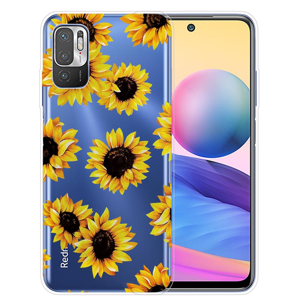 Anti-Slip Drop Protection with Soft TPU Bumper Pattern Design Case for Xiaomi Poco M3 Pro 5G / 4G / Redmi Note 10 5G - Sunflower-1