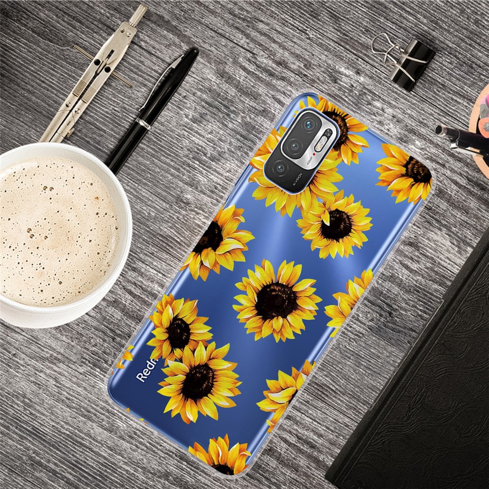 Anti-Slip Drop Protection with Soft TPU Bumper Pattern Design Case for Xiaomi Poco M3 Pro 5G / 4G / Redmi Note 10 5G - Sunflower-2