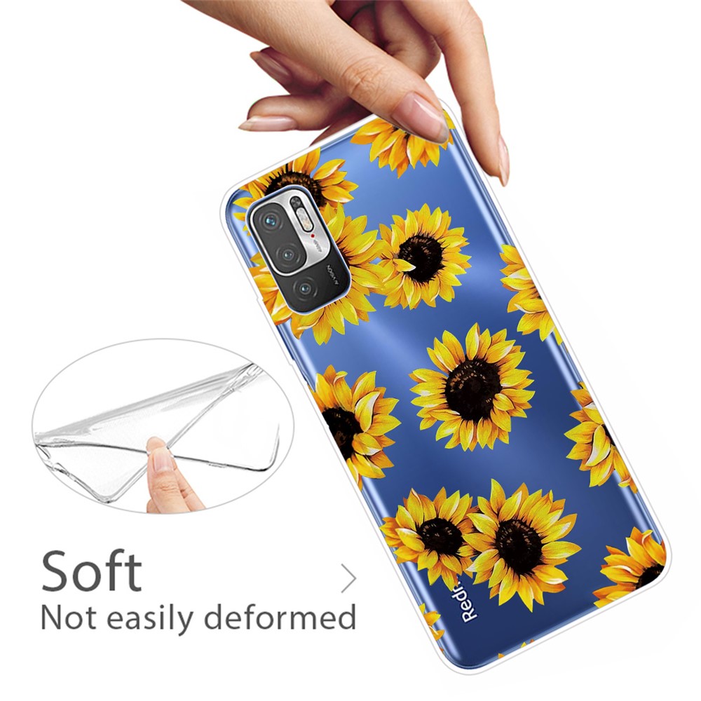 Anti-Slip Drop Protection with Soft TPU Bumper Pattern Design Case for Xiaomi Poco M3 Pro 5G / 4G / Redmi Note 10 5G - Sunflower-3