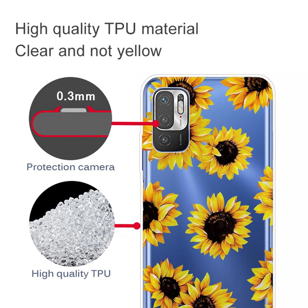 Anti-Slip Drop Protection with Soft TPU Bumper Pattern Design Case for Xiaomi Poco M3 Pro 5G / 4G / Redmi Note 10 5G - Sunflower-4