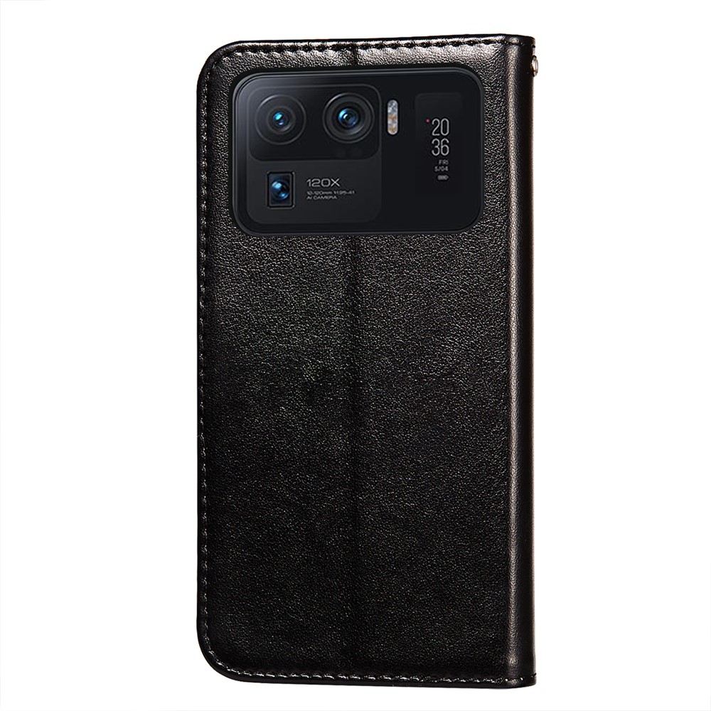 Solid Color Magnetic Clasp Leather Stand Case Wallet Cover with Strap for Xiaomi Mi 11 Ultra - Black-5