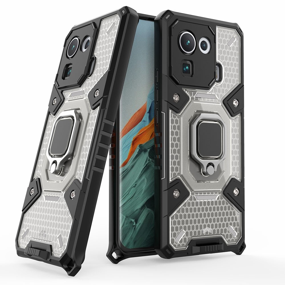 Kickstand Slim Shockproof PC + TPU Hybrid Rugged Protective Cover Built-in Magnetic Holder for Xiaomi Mi 11 Pro - Grey-1