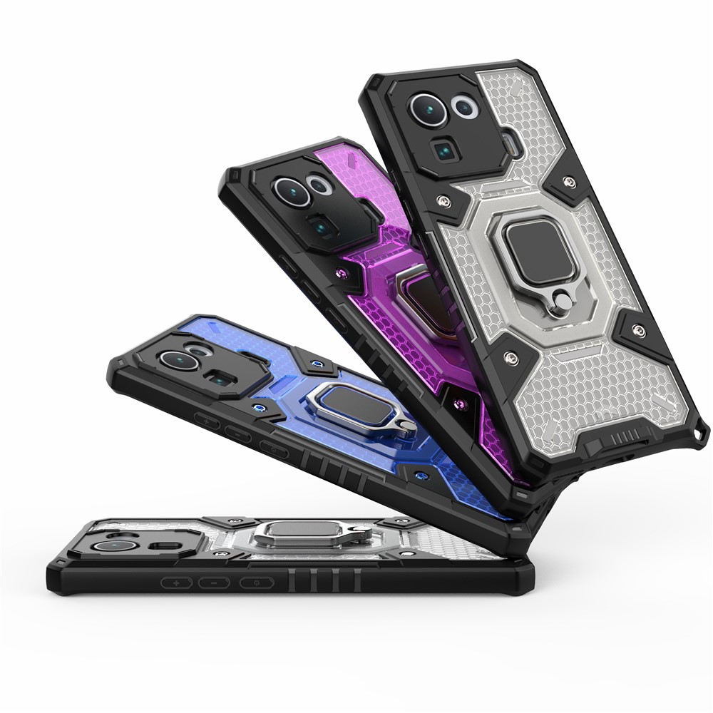 Kickstand Slim Shockproof PC + TPU Hybrid Rugged Protective Cover Built-in Magnetic Holder for Xiaomi Mi 11 Pro - Grey-11