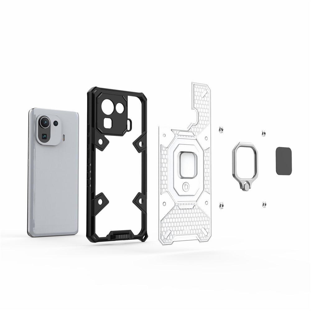 Kickstand Slim Shockproof PC + TPU Hybrid Rugged Protective Cover Built-in Magnetic Holder for Xiaomi Mi 11 Pro - Grey-6