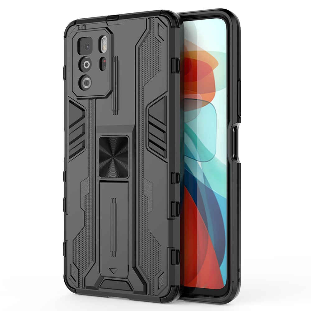 Drop Tested PC + TPU Hybrid Phone Case Combo Design Protective Cover with Kickstand for Xiaomi Redmi Note 10 Pro 5G - Black-1