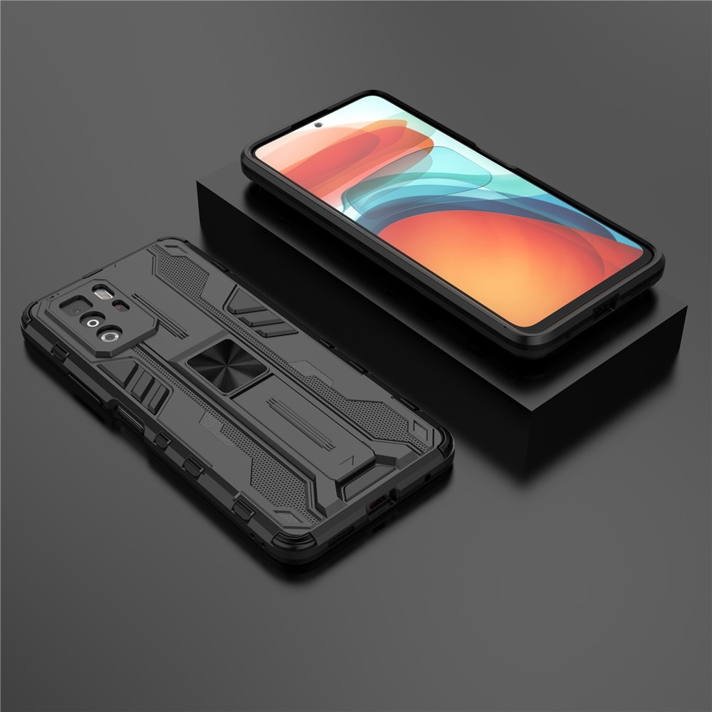Drop Tested PC + TPU Hybrid Phone Case Combo Design Protective Cover with Kickstand for Xiaomi Redmi Note 10 Pro 5G - Black-10