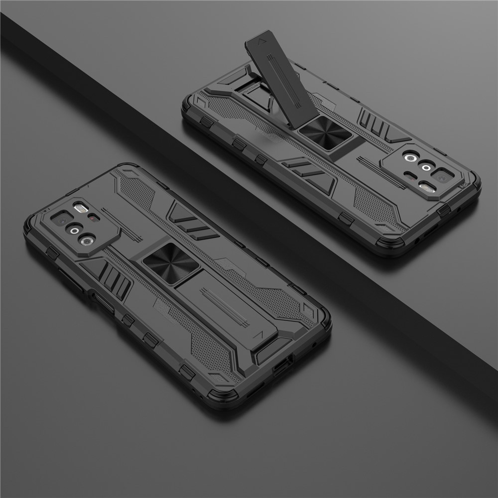Drop Tested PC + TPU Hybrid Phone Case Combo Design Protective Cover with Kickstand for Xiaomi Redmi Note 10 Pro 5G - Black-11