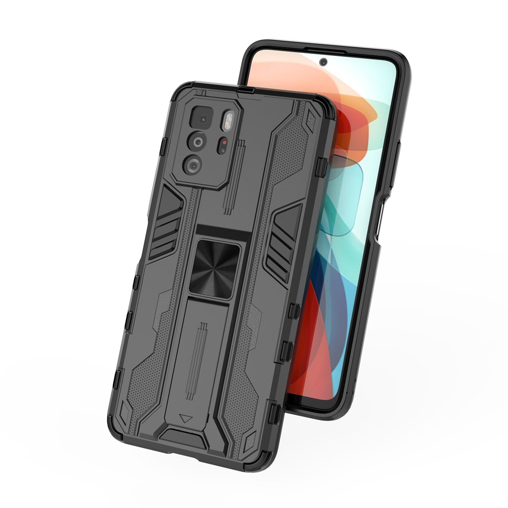 Drop Tested PC + TPU Hybrid Phone Case Combo Design Protective Cover with Kickstand for Xiaomi Redmi Note 10 Pro 5G - Black-4