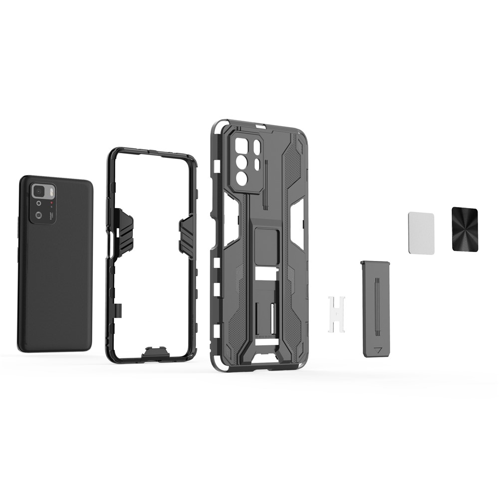 Drop Tested PC + TPU Hybrid Phone Case Combo Design Protective Cover with Kickstand for Xiaomi Redmi Note 10 Pro 5G - Black-7