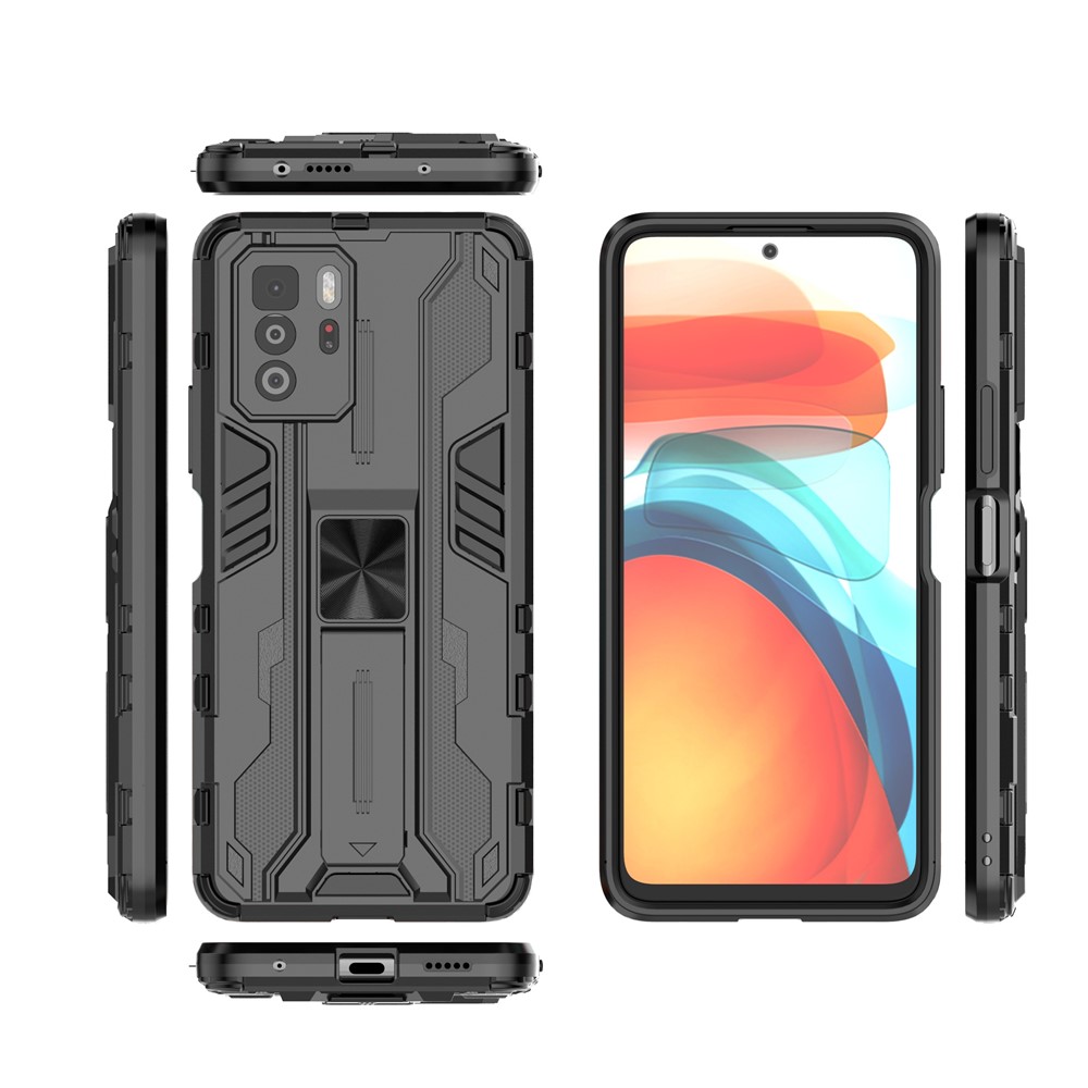 Drop Tested PC + TPU Hybrid Phone Case Combo Design Protective Cover with Kickstand for Xiaomi Redmi Note 10 Pro 5G - Black-8