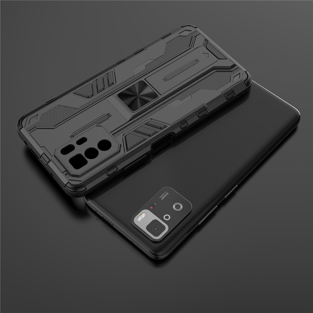 Drop Tested PC + TPU Hybrid Phone Case Combo Design Protective Cover with Kickstand for Xiaomi Redmi Note 10 Pro 5G - Black-9
