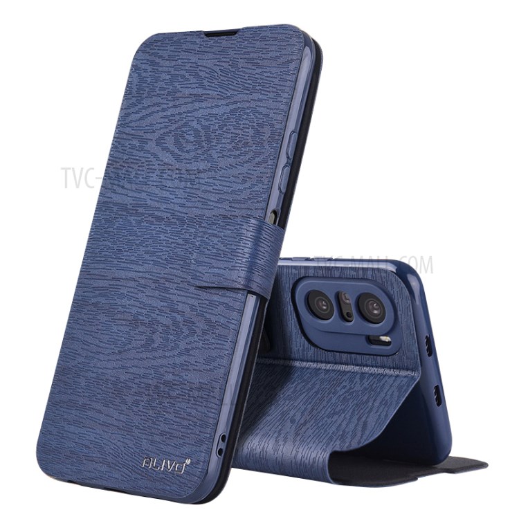 ALIVO Wood Texture Leather Full Protective Mobile Phone Case Shell for Xiaomi Redmi K40/K40 Pro/Poco F3/Mi 11i - Blue-1