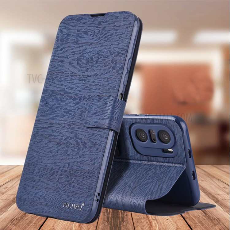 ALIVO Wood Texture Leather Full Protective Mobile Phone Case Shell for Xiaomi Redmi K40/K40 Pro/Poco F3/Mi 11i - Blue-6
