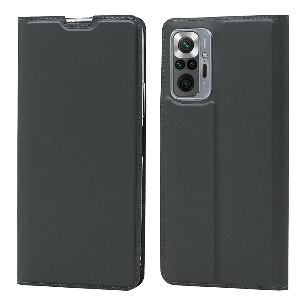 Full Protection PU Leather Auto-absorbed Phone Shell Stand Card Slot Case for Xiaomi Redmi Note 10 Pro - Black-1