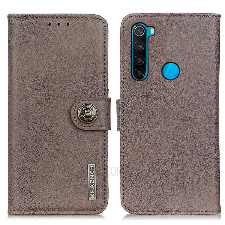 KHAZNEH PU Leather Wallet Stand Cell Phone Cover Case for Xiaomi Redmi Note 8 2021 - Grey-1