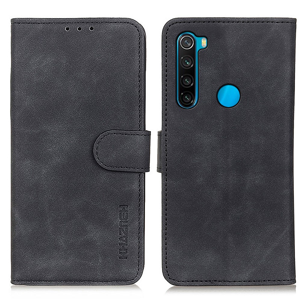 KHAZNEH Wallet Stand Design Vintage Style PU Leather Phone Case for Xiaomi Redmi Note 8 2021 - Black-1