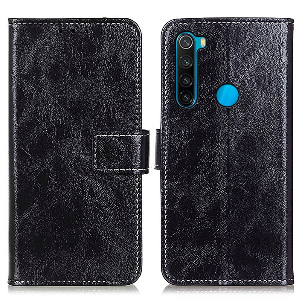 Crazy Horse Texture Full Protection Wallet Stand Cover Retro Style Leather Case for Xiaomi Redmi Note 8 2021 - Black-1