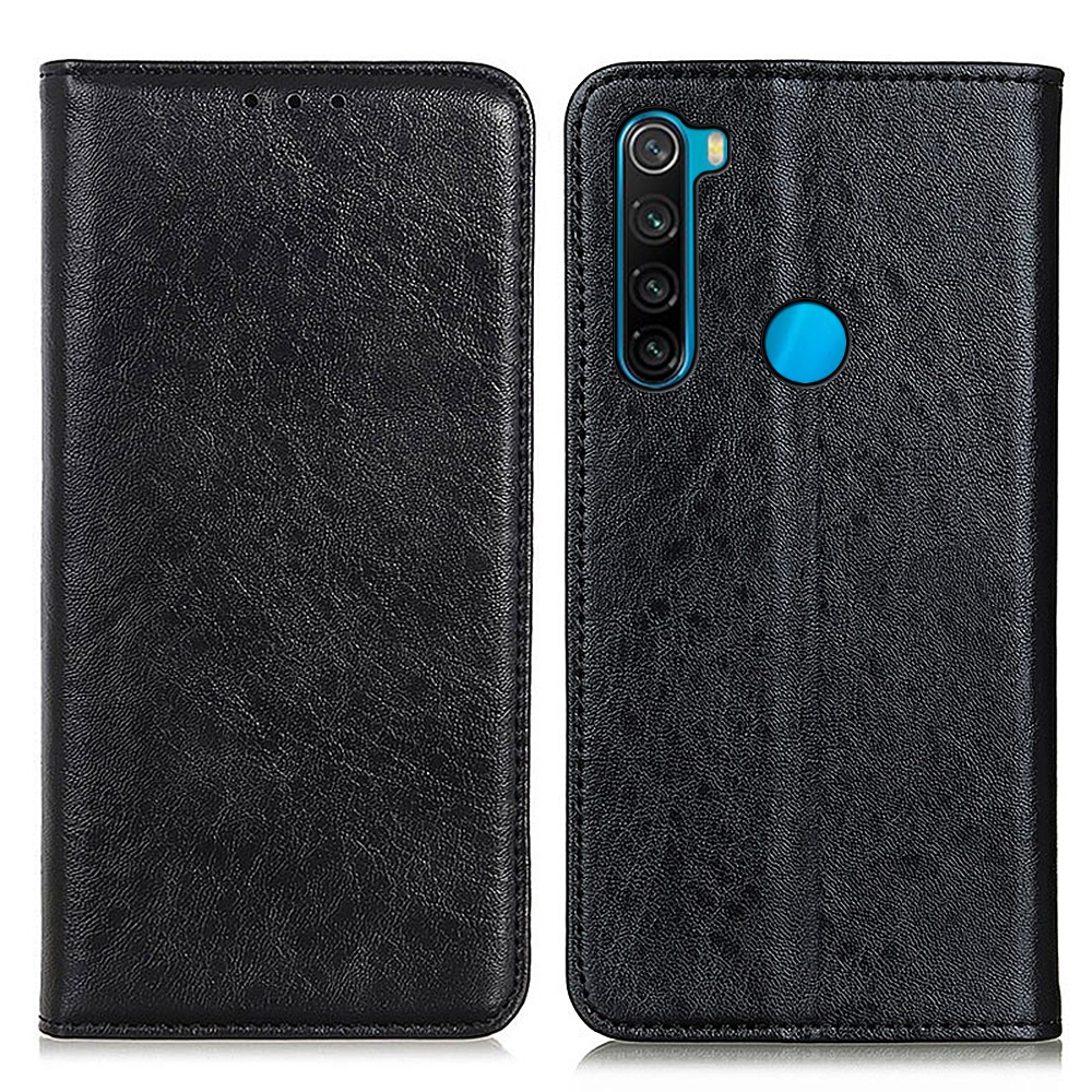 Crazy Horse Texture Auto-absorbed Wallet Stand Case PU Leather Phone Cover for Xiaomi Redmi Note 8 2021 - Black-1